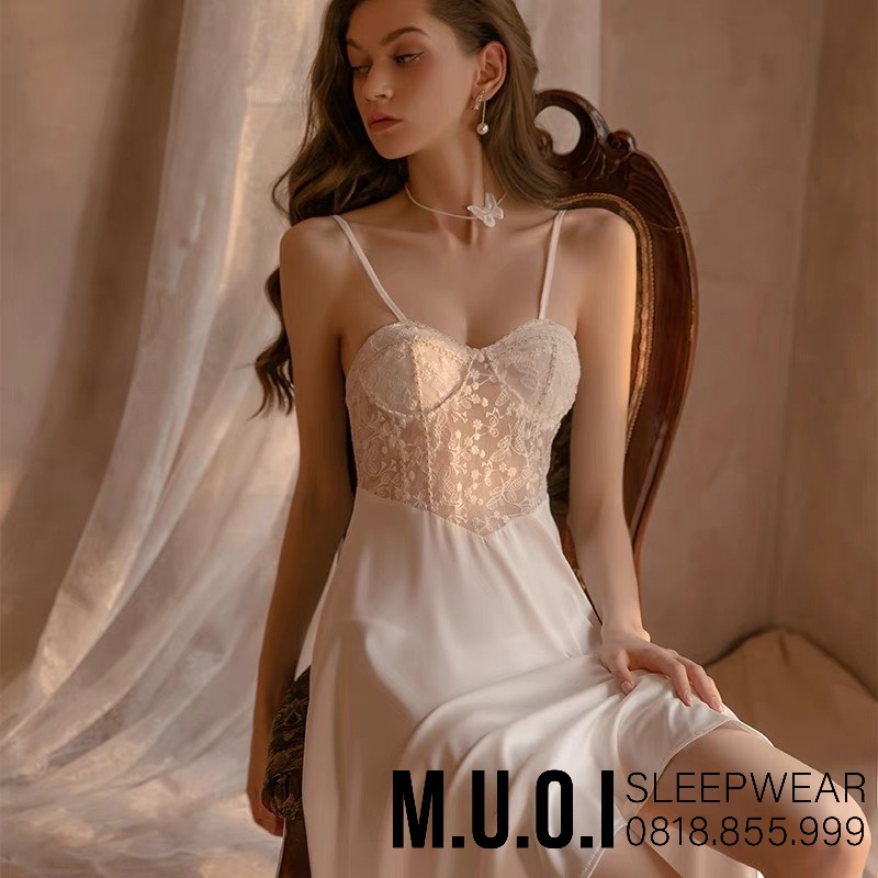 [FREESHIP] Váy ngủ sexy Quảng Châu - Sx 29 Váy ngủ lụa sexy cup ngực kết hoa hot hit cao cấp QUảng Châu Muối Sleepwear