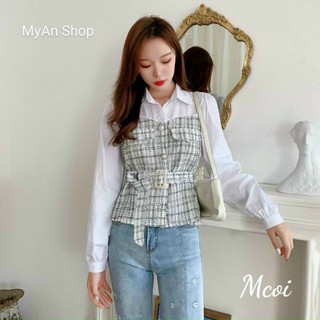 🌈 ÁO SƠ MI DẠ PHỐI TAY TRẮNG ĐAI💢