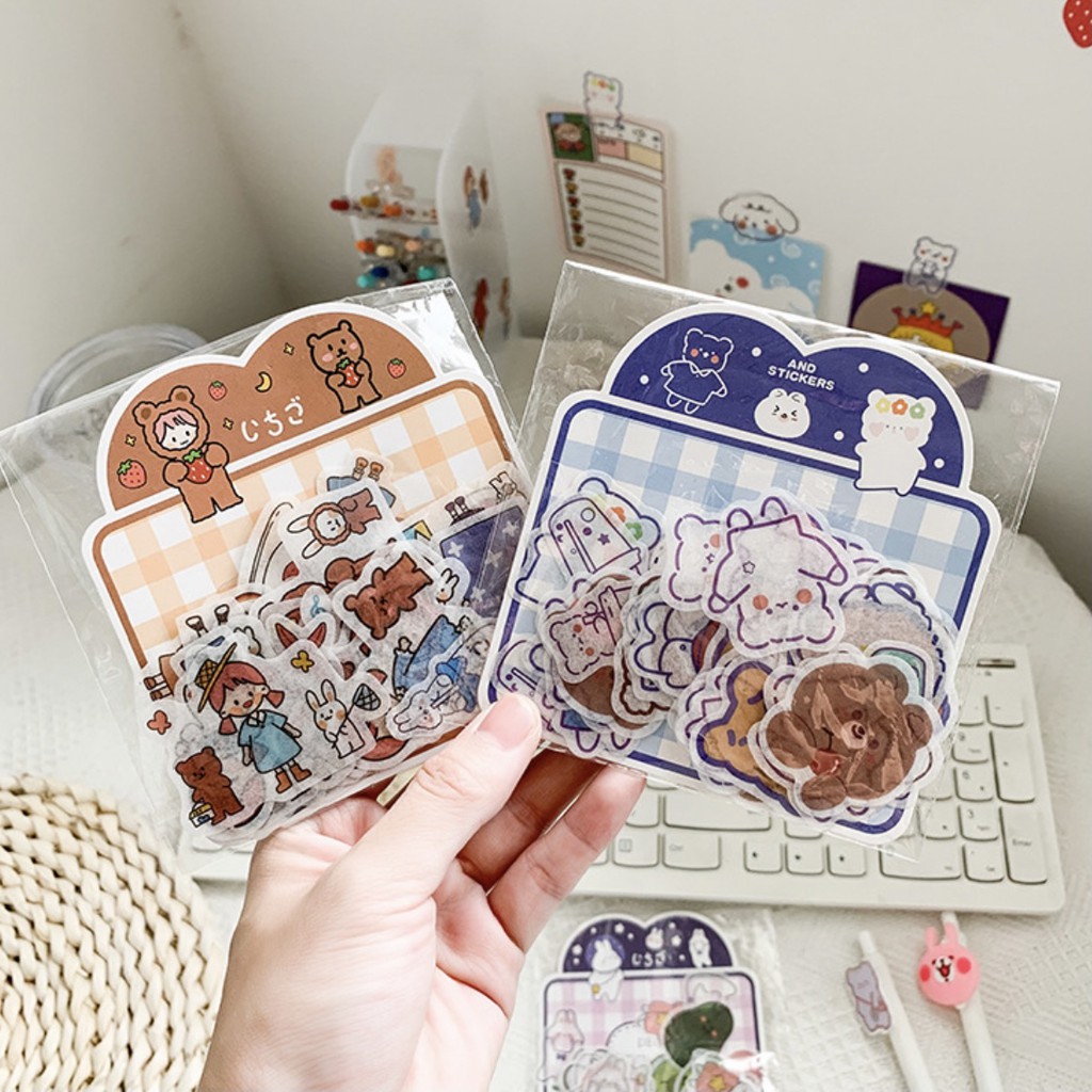 Túi 40 miếng dán sticker hoạt hình đáng yêu phong cách Hàn Quốc trang trí nhật ký/sổ lưu niệm DIY ST341