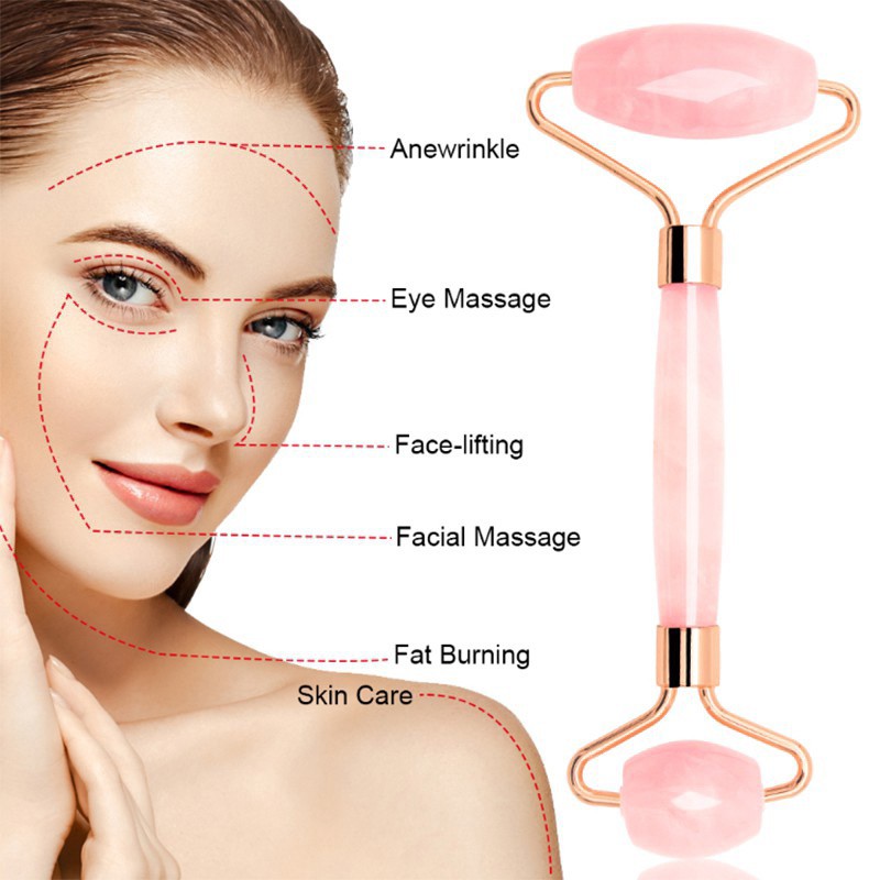 Cây lăn massage mặt bằng T/Anh hồng tự nhiên Rose Quartz