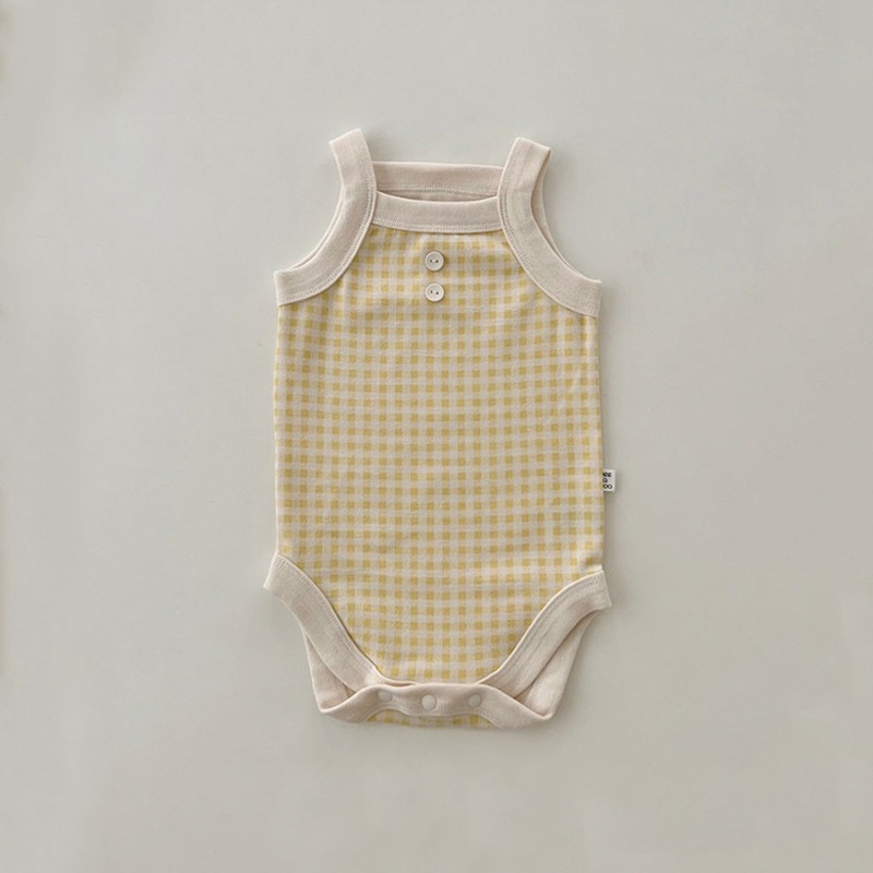 Áo Liền Quần Không Tay Chất Liệu Cotton Họa Tiết Sọc Caro Thời Trang Mùa Hè Cho Bé