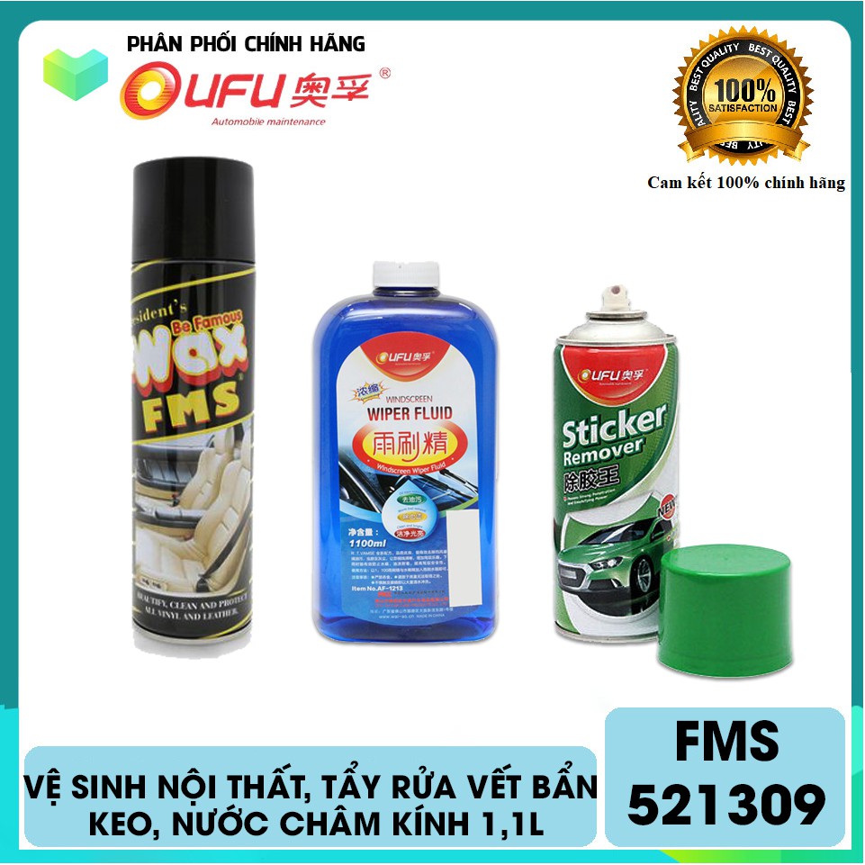 Combo 3 chai chăm sóc ô tô OUFU : Vệ sinh nội thất , Nước châm kính 1,1L, Tẩy rửa vết bẩn keo FMS521309