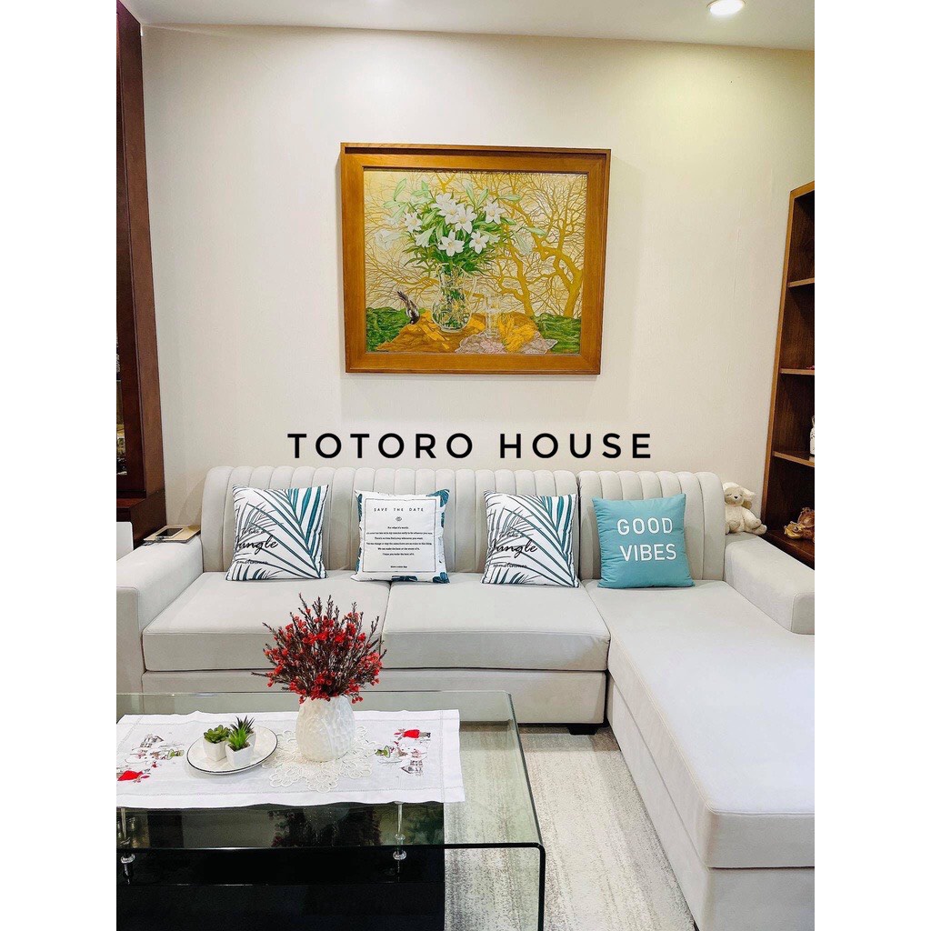 Vỏ gối vuông 2 mặt TOTORO HOUSE bao áo gối sofa tựa lưng nhung đào trang trí decor 45x45cm VG02 | BigBuy360 - bigbuy360.vn