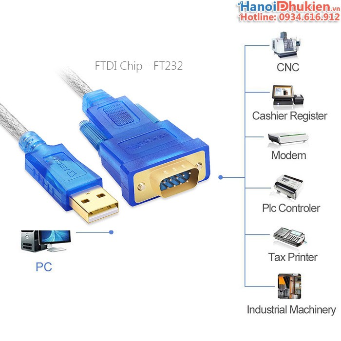 Cáp USB sang RS232 dài 1.2M (USB sang COM) chip FTDI Dtech DT-5011