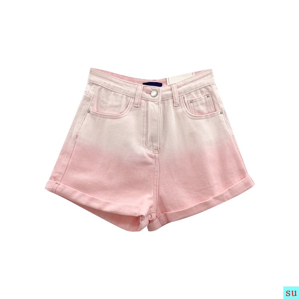 Quần Short Denim Màu Loang Lưng Cao Ống Rộng Thời Trang Mùa Hè 2022 Kích Thước Nhỏ Phong Cách Mới Cho Nữ