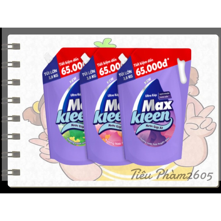 MAXKLEEN - NƯỚC GIẶT XẢ 2 IN 1 TÚI 3KG8 TIỆN DỤNG