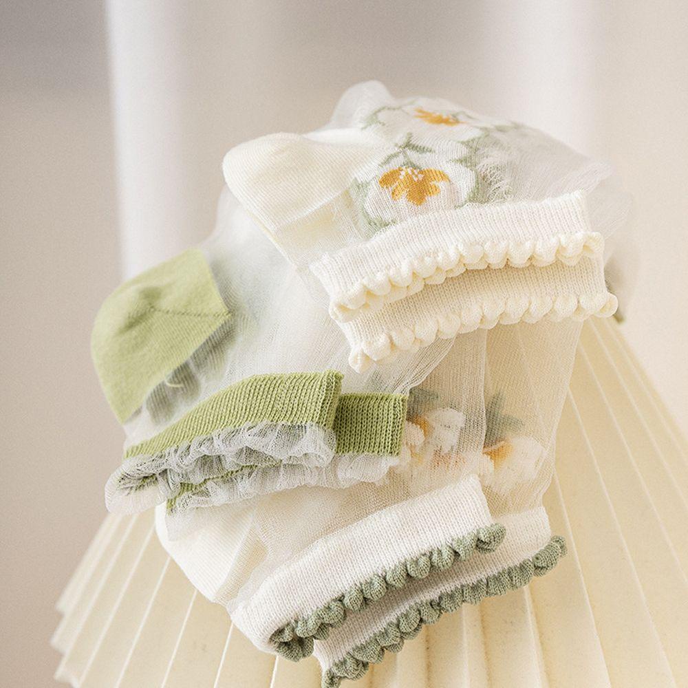 Đôi Vớ Thoáng Khí Phối Ren Màu Xanh Lá Phong Cách Nhật Bản Thời Trang Mùa Hè Cho Nữ