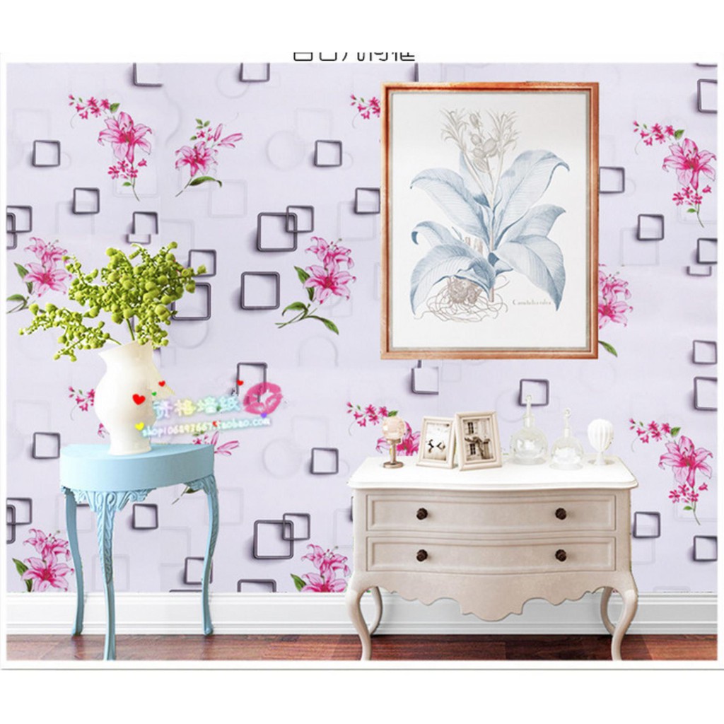 10m Giấy dán tường hoa ly ô vuông có sẵn keo bóc dán khổ 45cm giá rẻ nhiều mẫu trang trí phòng,trang trí shop đẹp