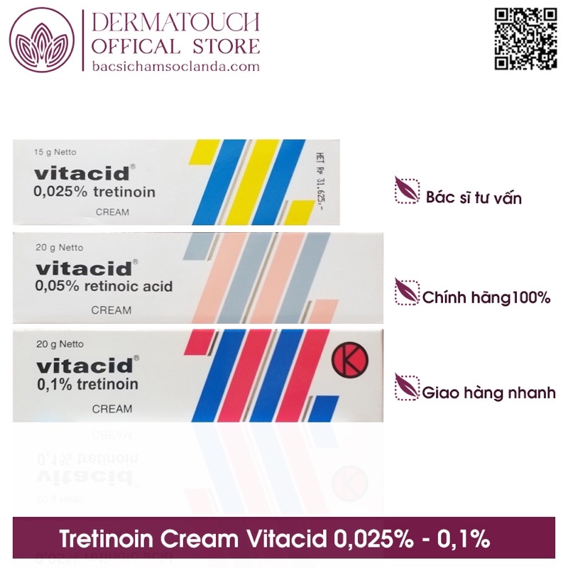 Vitacid Retinoic 0,05% - Vitacid Tretinoin 0.1% - Kem hỗ trợ giảm mụn