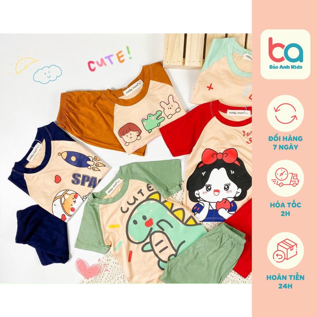 [Sz Đại] Bộ Cộc Tay Cho Bé Trai Bé Gái Minky Mom Vải Thun Lạnh Vai Giáp Lăng In Hình Khủng Long Dễ Thương BCD1