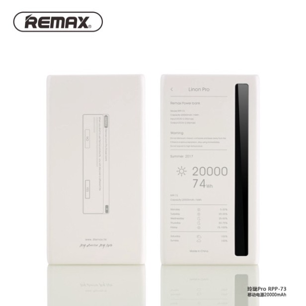 Sạc dự phòng remax rpp-73 dung lượng 20.000mAh có đèn hiển thi pin có đèn pin ♥️♥️