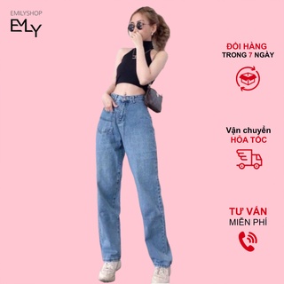 Quần Jeans Nữ Ống Suông Rộng, Quần Bò Nữ Cạp Cao Ống Rộng