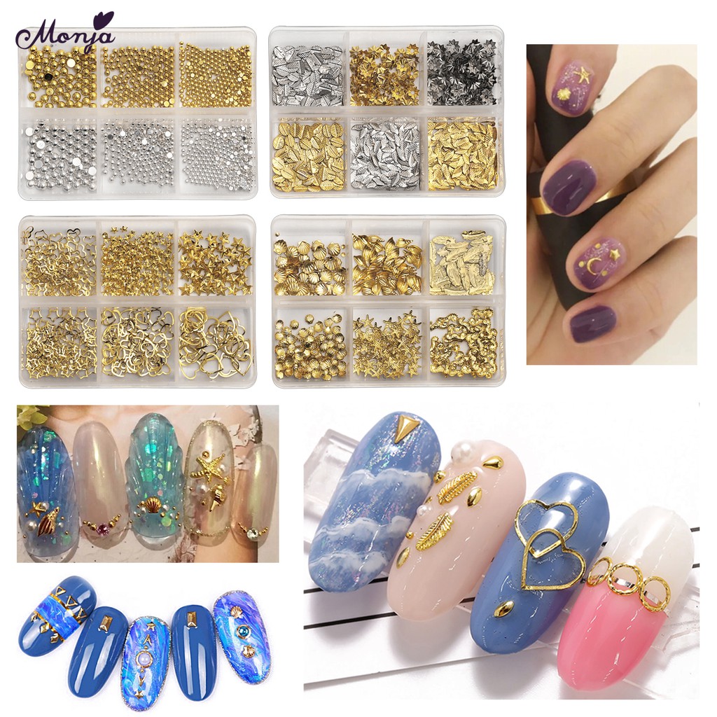 MONJA [Hàng mới về] Hộp Phụ Kiện Vỏ Sò / Lông Vũ 6 Ngăn Dùng Trang Trí Móng Tay Diy