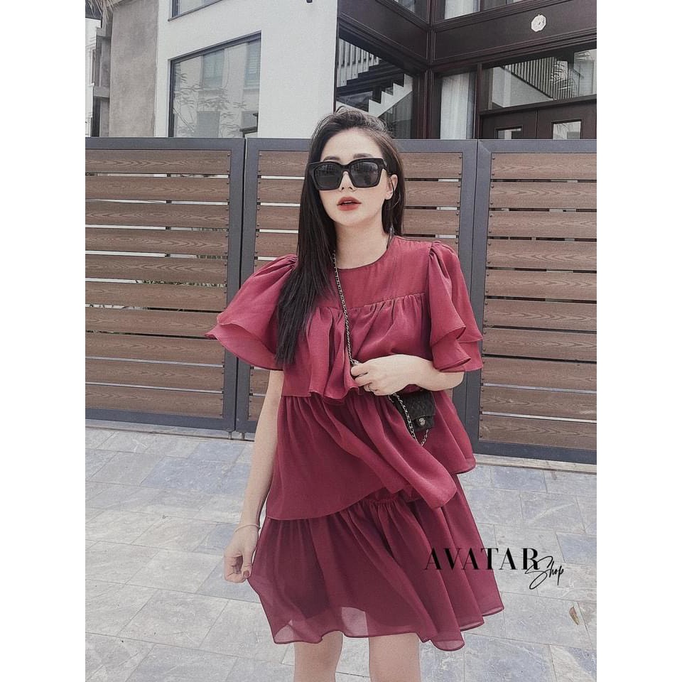 Váy babydoll bánh bèo MQ CLOTHING đầm thiết kế tay bồng dáng ngắn 3 tầng tiểu thư