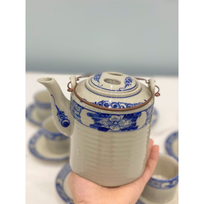 Bộ ấm tích uống trà xanh vẽ hoa chanh cổ dung tích 1l và 1,5l - Gốm sứ Bát tràng.