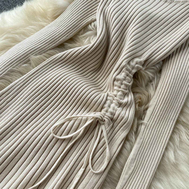 Váy len dáng dài dây rút tôn eo trơn V20