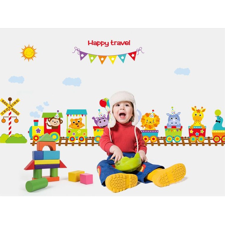 Decal trang trí tường Xe Lửa cùng thú vui nhộn Happy Travel