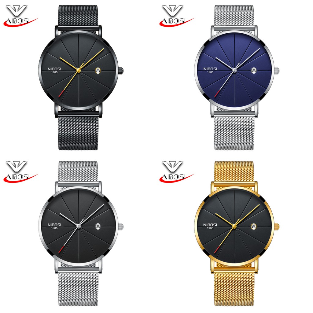 4 màu - Đồng hồ nam NIBOSI 1985 N26-29 dây thép chính hãng siêu mỏng