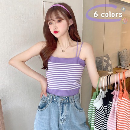 Áo thun nữ Ulzzang ba lỗ 2 dây sát nách thun gân hở lưng dáng ngắn cực gợi cảm áo nữ đẹp áo croptop cúp ngực kẻ ngang