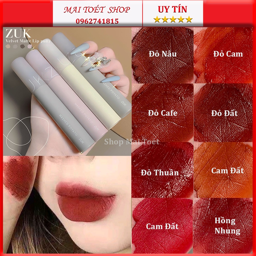 [Hàng mới giảm sâu]Son lì ZUK tone màu đỏ nâu đất,đỏ cam đất lên màu môi rất xinh,mịn môi và lâu trôi,son nội địa trung