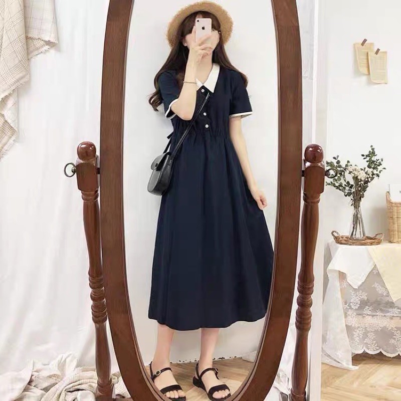 Đầm Polo Phối Nút Nhún Eo Phong Cách Nữ Tính | BigBuy360 - bigbuy360.vn