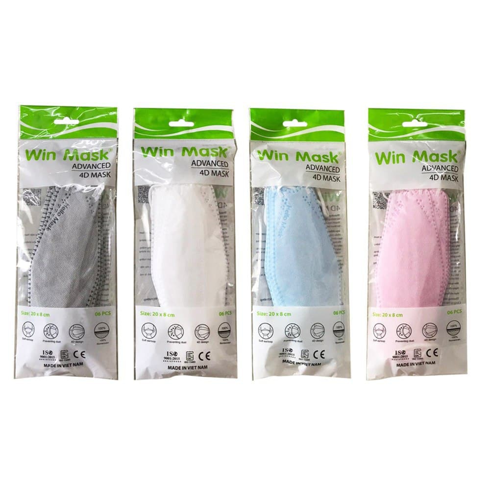 Khẩu trang 4D kháng khuẩn Win Mask - ngăn bụi 2.5PM (gói 6 cái) - 5 màu lựa chọn