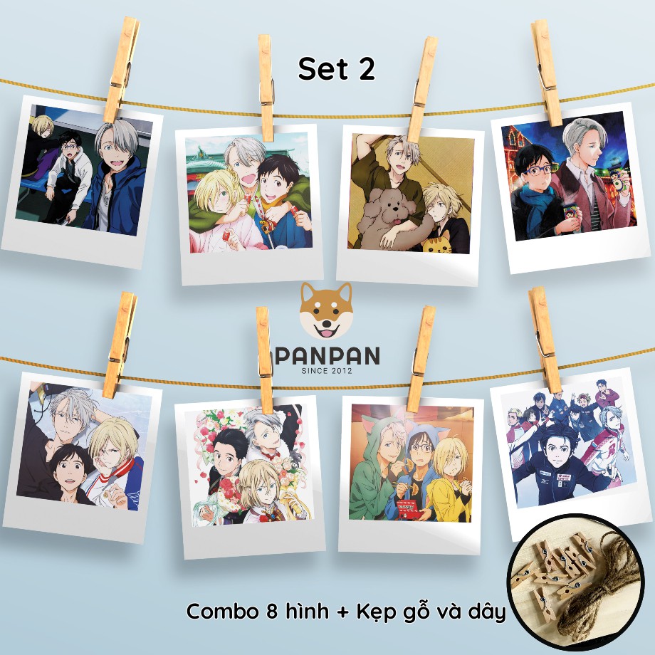 Combo 8 ảnh card lomo polaroid trang trí Anime Yuri on Ice  (tặng kèm dây và kẹp)