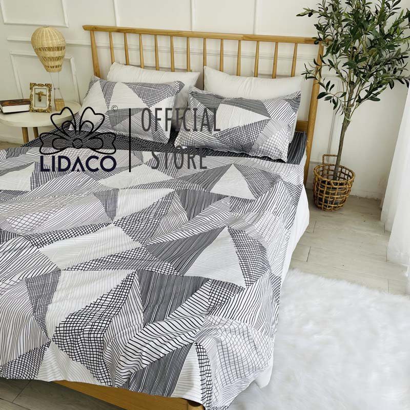 [Mã LIFEMALL2505 giảm 10% đơn 250K] Bộ chăn ga gối cotton poly Lidaco Tam Giác Trắng Đen SP001226 | BigBuy360 - bigbuy360.vn