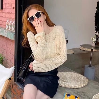 Áo Len Đan Tay Dài Cổ Tròn Thời Trang Mùa Hè Mới Dành Cho Nữ