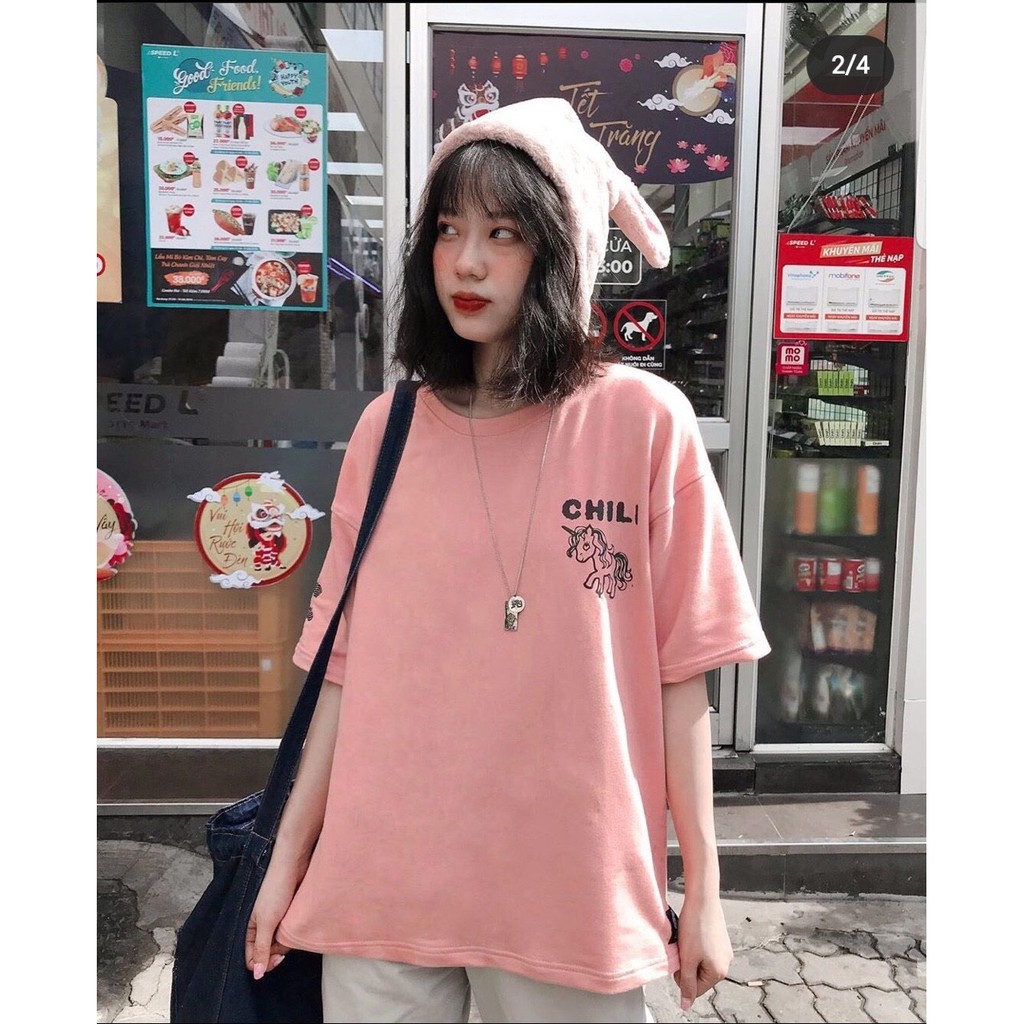 Áo thun Chili cực dễ thương from rộng unisex cao cấp bền màu 1Kenz