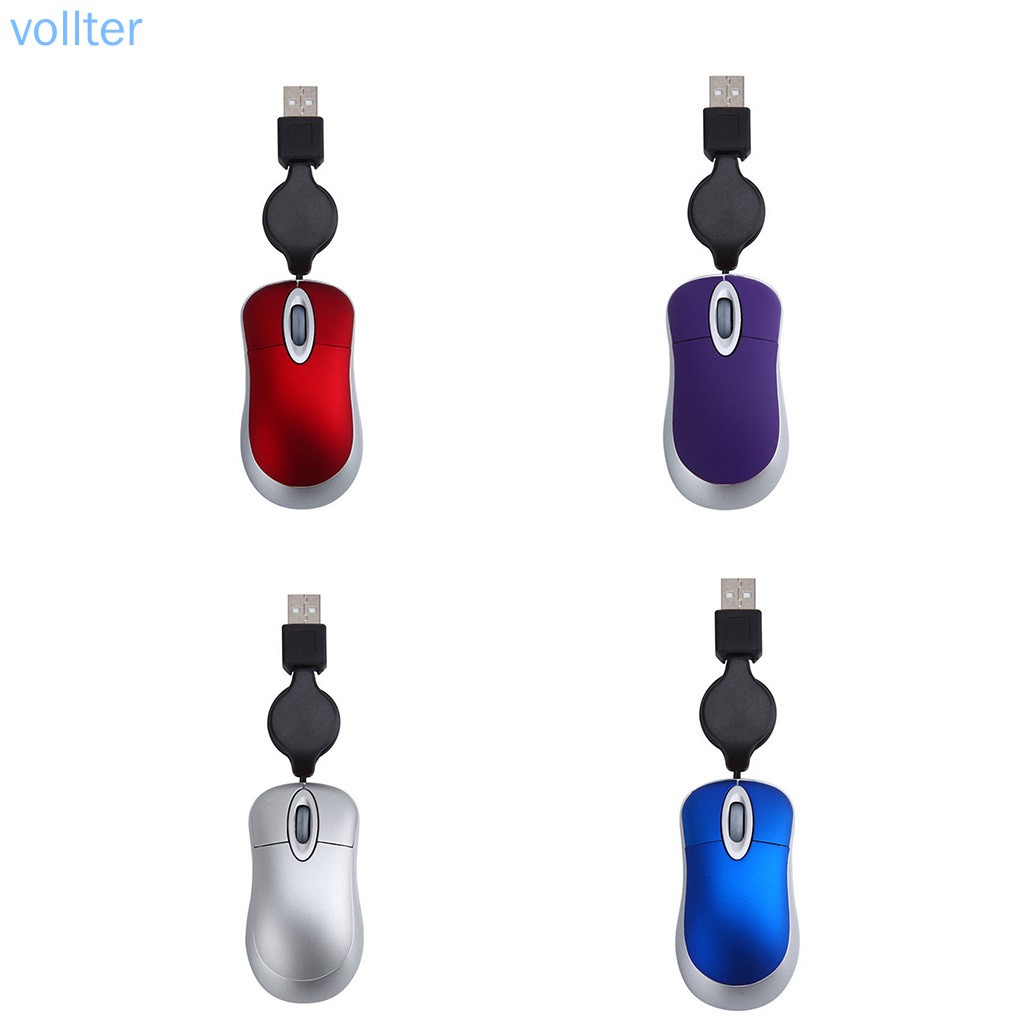 VOLL Lovely Mini Wired Mouse Retractable USB Cable Ergonomic Office Computer PC Laptop Gaming Mice