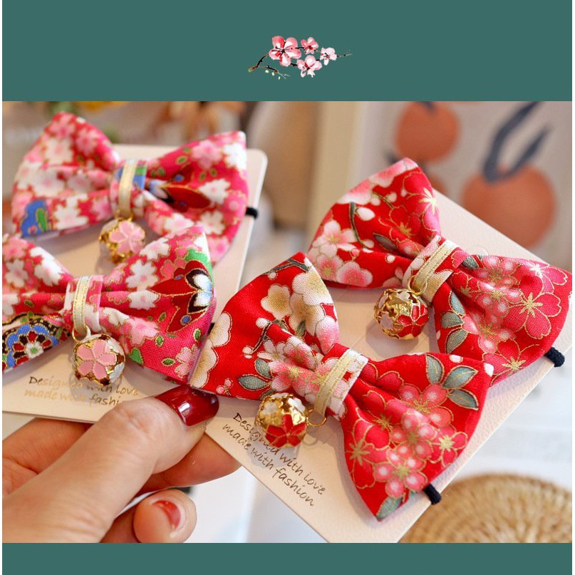 ( 1 cái ) Cài tóc nơ HỌA TIẾT NHẬT BẢN gắn lục lạc phụ kiện kẹp tóc nữ xinh xắn cosplay