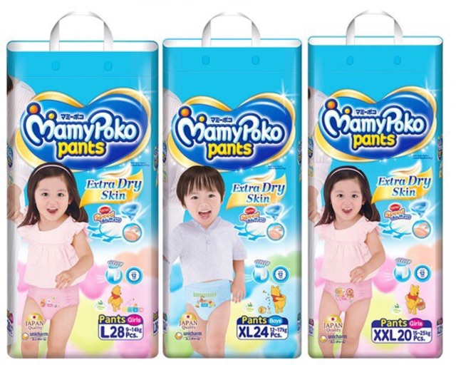 ( mua 1 tặng 1) Tã bỉm quần Mamypoko M34/L28/xl24 bé gái/ bé trai