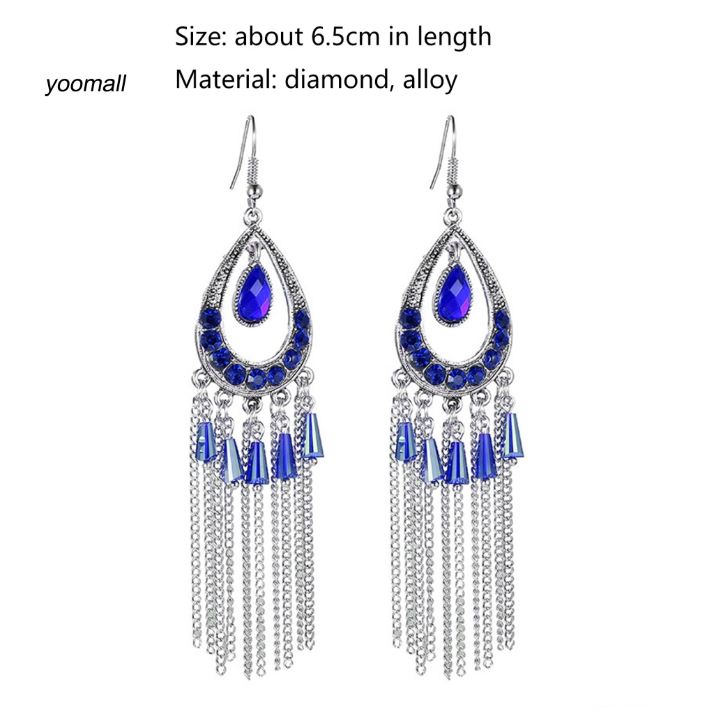 1 Đôi Bông Tai Dáng Dài Đính Đá Lấp Lánh Thời Trang