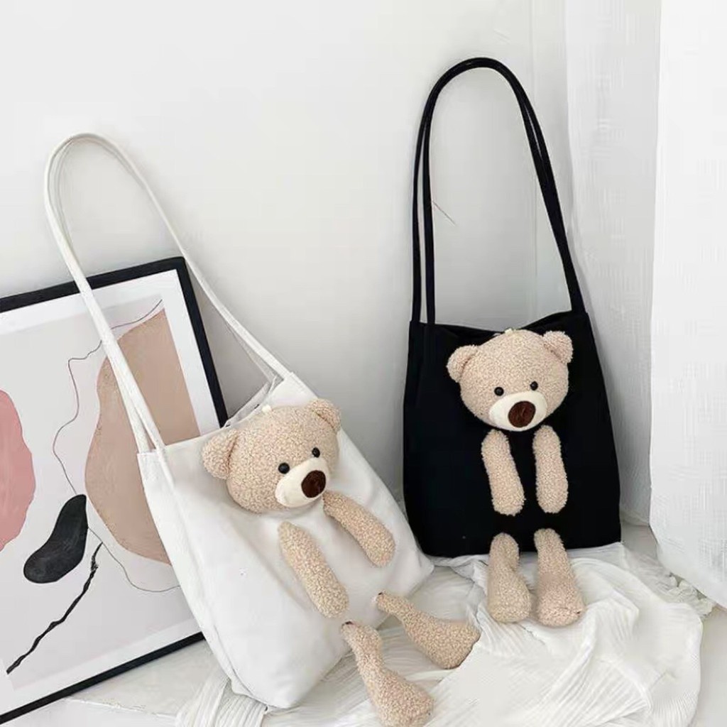 Túi Xách Vải Cannas Đeo Chéo Đeo Vai Hình Búp Bê Gấu Cute Dễ Thương Unisex Thời Trang Học Sinh Nữ (có bán sỉ)