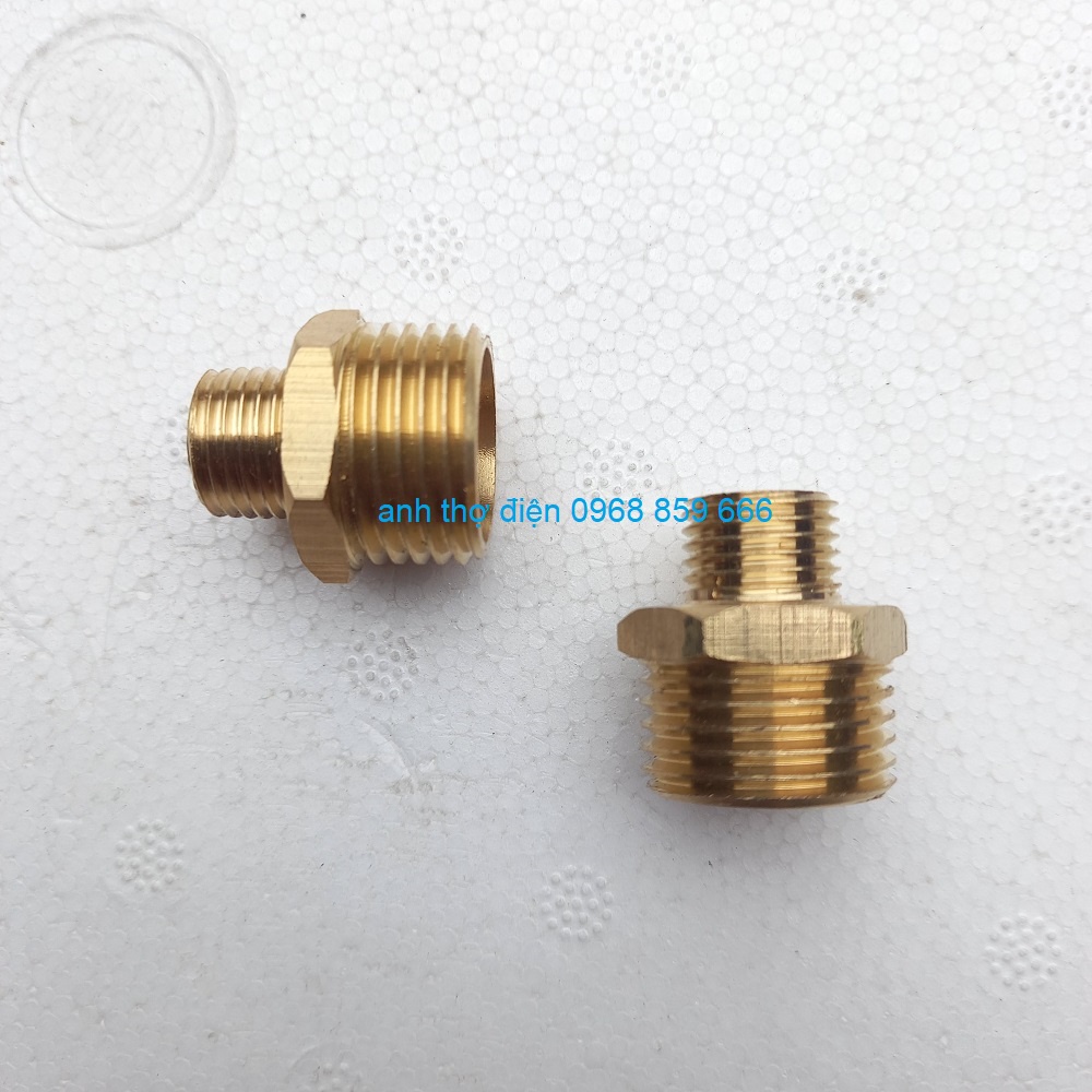 [KHỚP NỐI REN] Kép thu hai đầu ren ngoài lệch dân dụng BSP hệ G - Bằng đồng (kép nối 21mm sang 13mm)