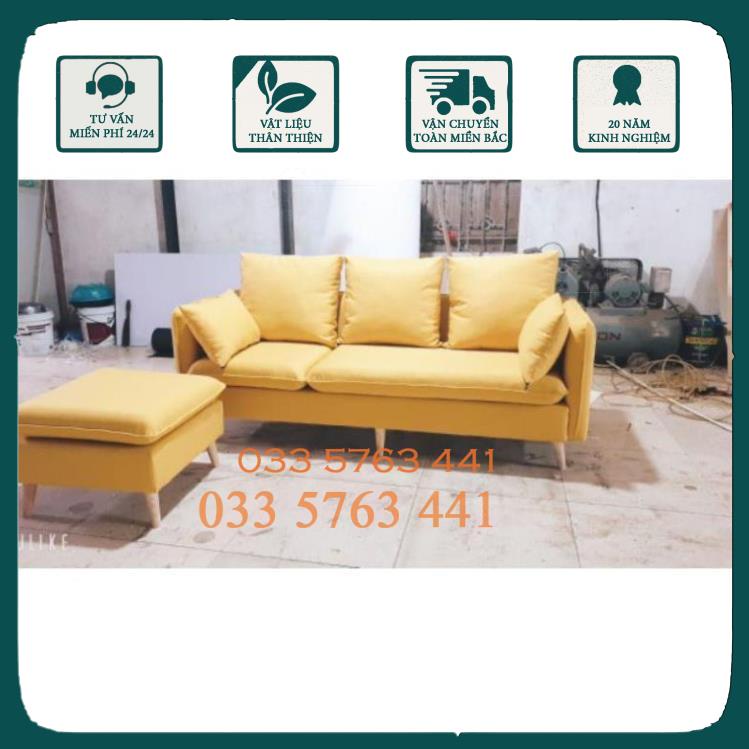 Ghế sofa khung gỗ tự nhiên bọc đệm nỉ nhung màu sắc tùy chọn - chọn bộ gồm 1 ghế dài 1m6 kèm đôn gối