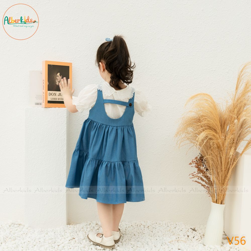 Váy bé gái ALBERKIDS bò denim 2 dây 3 tầng công chúa xinh đẹp cho trẻ em 2,3,4,5,6,7,8,9,10,11,12 tuổi [V56]