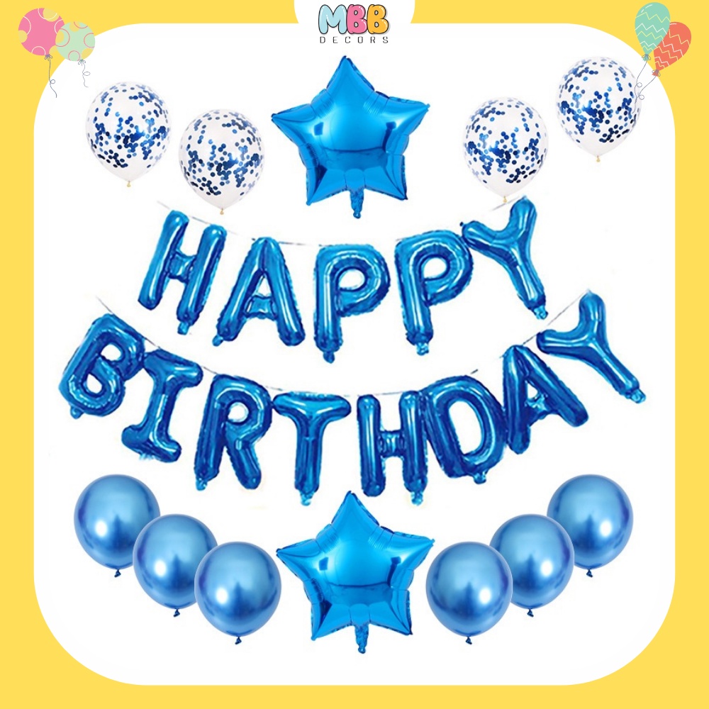 [TPHCM] Bóng Chữ HAPPY BIRTHDAY, Bộ Bóng Trang Trí Sinh Nhật Kèm Bóng Ngôi Sao, Bóng Kim Tuyến và Bóng Nhũ