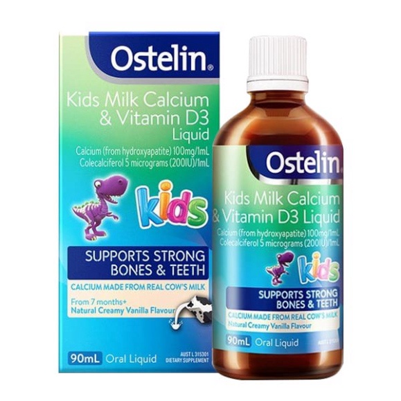 Ostelin Kids Milk Calcium &amp; Vitamin D3 Liquid 90ml của Úc cho bé từ 7 tháng tuổi trở lên