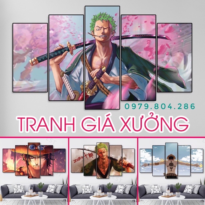 Bộ 5 Bức Tranh Onepice Tráng Gương Tặng Kèm Đinh Treo Tường Phòng Khách/ Phòng Ngủ/ Phòng Game/ Quà Tặng Tân Gia