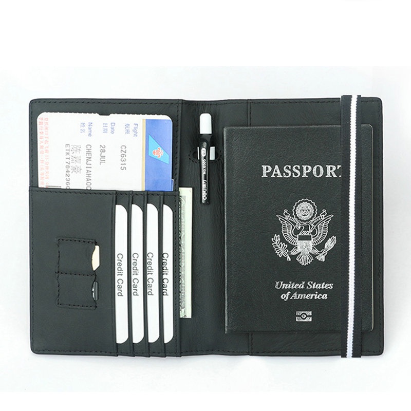 Carbon Fiber Microfiber RFID Passport Cover Leather  Elastic Band Travel Document Wallet  ID Bag Passport Holder