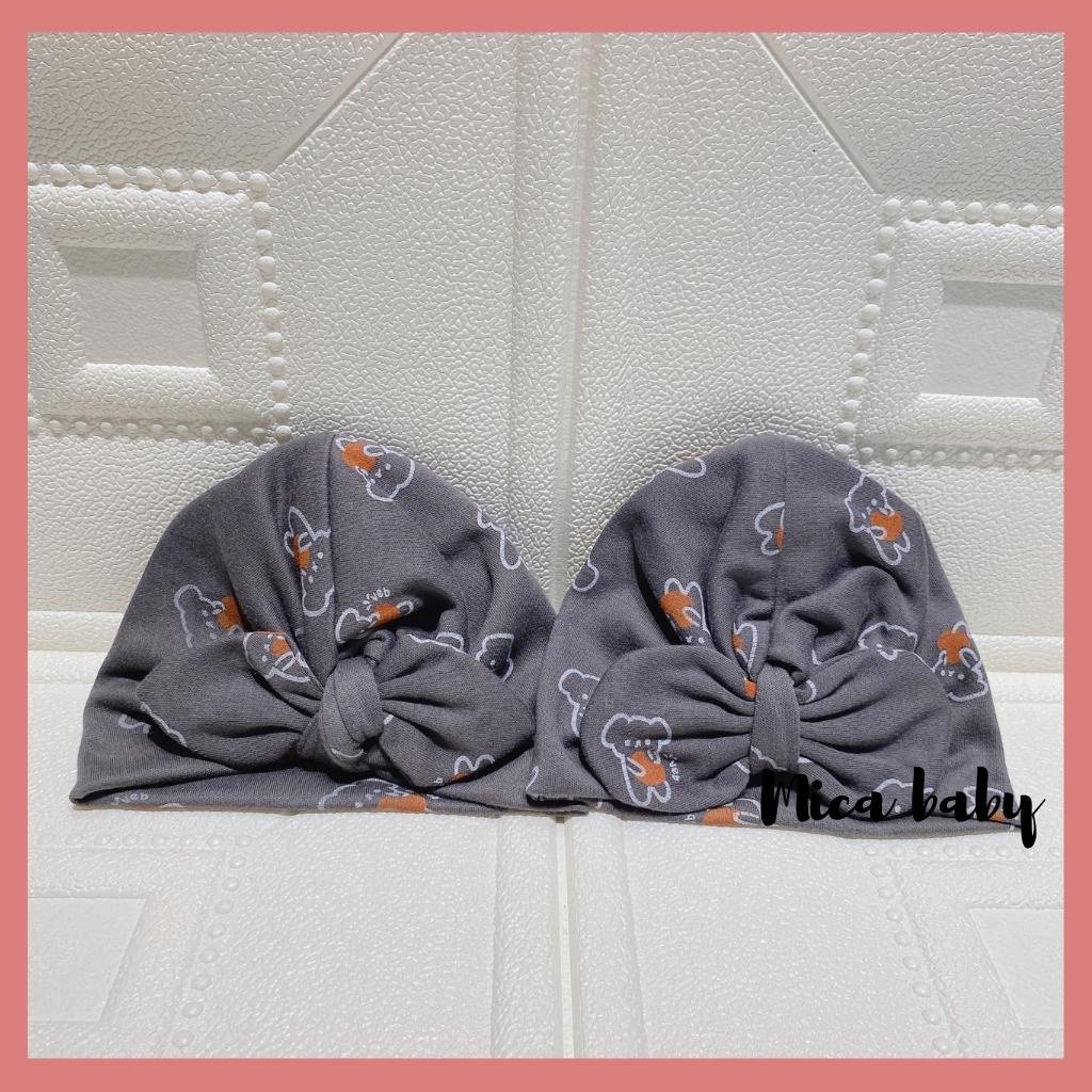 Mũ turban màu xám đen họa tiết hình gấu đáng yêu cho bé Mica Baby MTB95