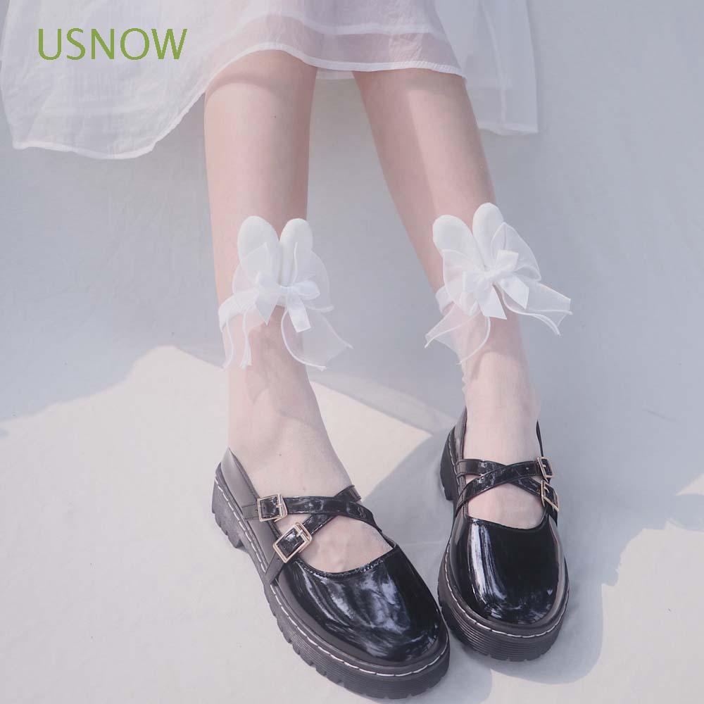 Vớ cotton màu trơn phối nơ xinh xắn cho nữ