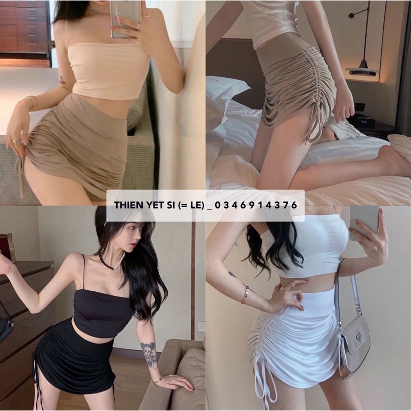  CHÂN VÁY RÚT DÂY HAI BÊN NHIỀU MÀU NHÚNG | BigBuy360 - bigbuy360.vn