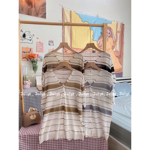 Áo len monterghi kẻ ngang cài cúc (ảnh thật shop chụp kèm video)