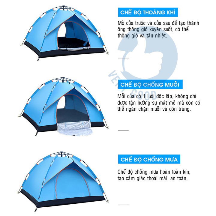 Lều đi phượt picnic cắm trại dã ngoại du lịch tự bung cỡ lớn size đủ cho 3-4 người (200*200*145cm)