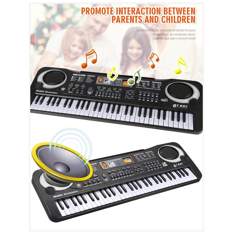 Đàn Piano Kết Hơp Organ, Đàn Điện Tử 61 Phím + Tặng Kèm Sạc Và Mic Cho Bé Hàng Cao Cấp