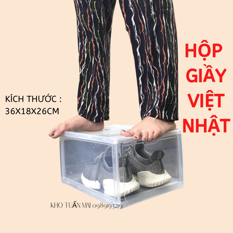 Hộp đựng giầy SALE nhựa cứng nắp cửa trong suốt thông minh Việt Nhật size lớn Sneaker Box