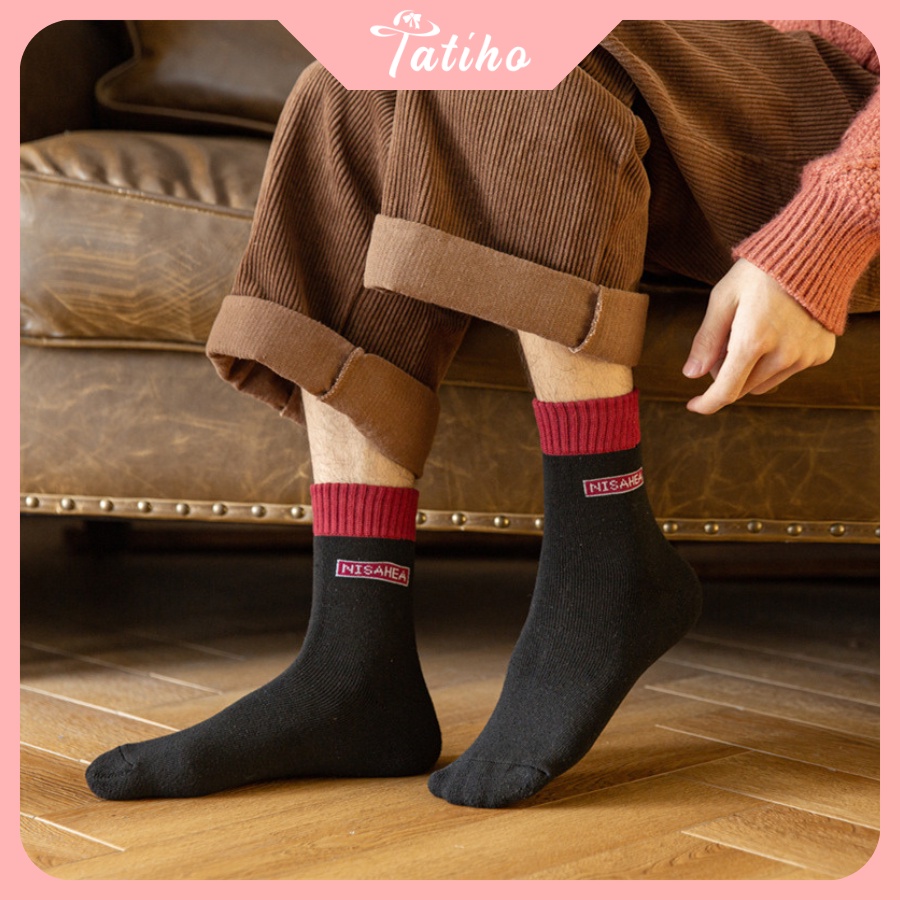 Tất Vớ Unisex Nam Nữ Cổ Cao Chất Cotton Dày Dặn Họa Tiết Trơn Phối Chữ Ở Cổ Năng Động Phong Cách Hàn Quốc - Mã TV035